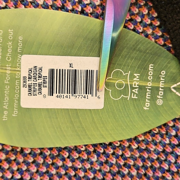 💕FARM RIO💕 Caramel Tropical Stripes Cardigan ~ Tropical Stripes Print XL NWT - Picture 14 of 16